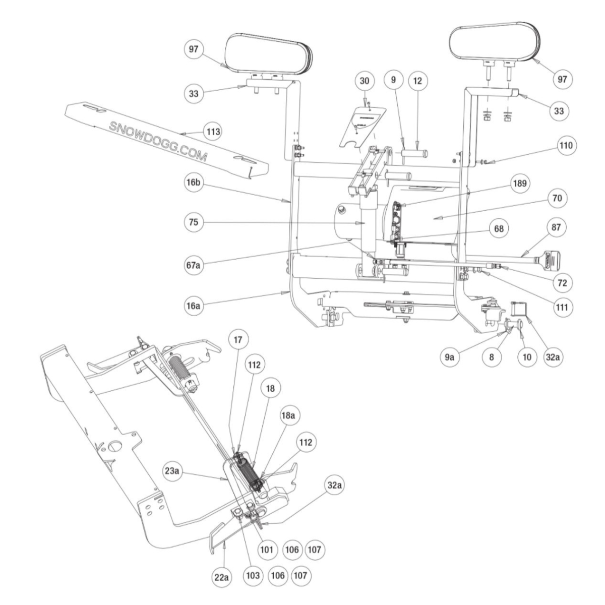 Buyers SnowDogg Discontinued Models MD75 Lift Frame Diagram