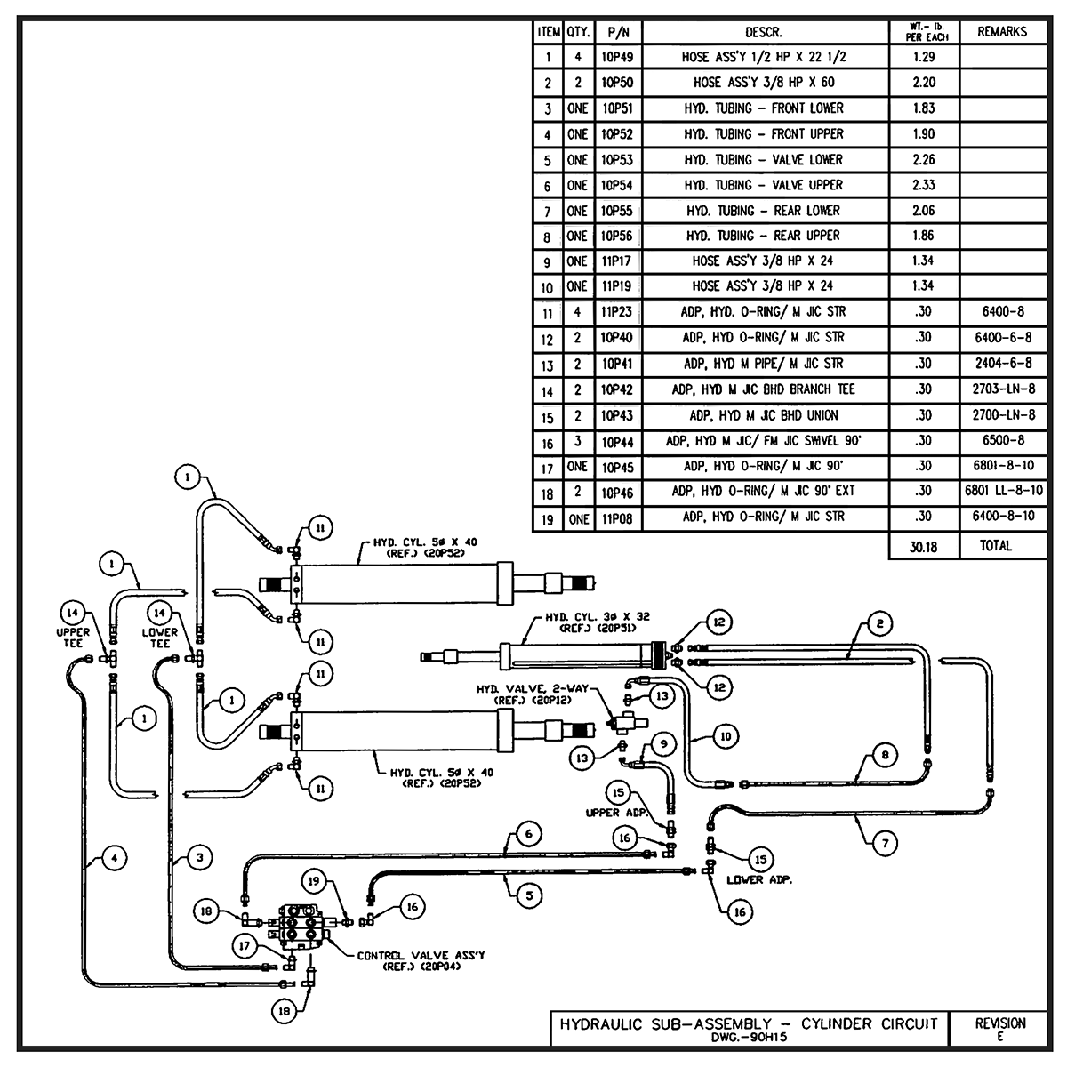 Swaploader SL-125 Cylinder Circuit Hydraulic Sub-Assembly Diagram