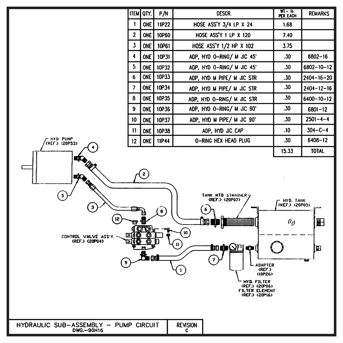 Swaploader SL-125 Pump Circuit Hydraulic Sub-Assembly Diagram