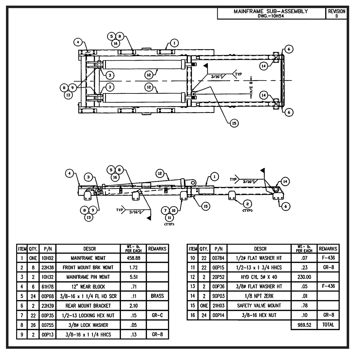 Swaploader SL-125 Mainframe Sub-Assembly Diagram