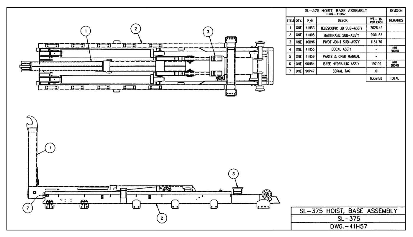 SL-375 Hoist Base Assembly Diagram