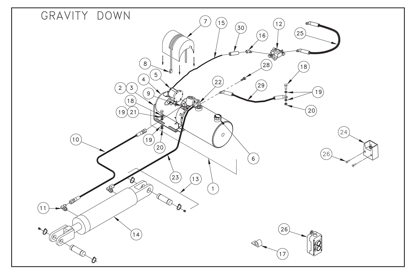 ST22 Electric Control/Gravity Down Pump Assembly Diagram