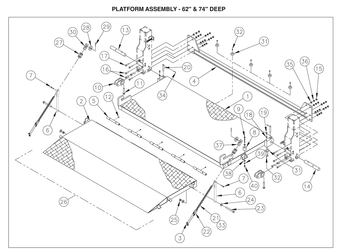 TDR 44/55/66 Deep Platform Assembly (62-74 Inches) Diagram
