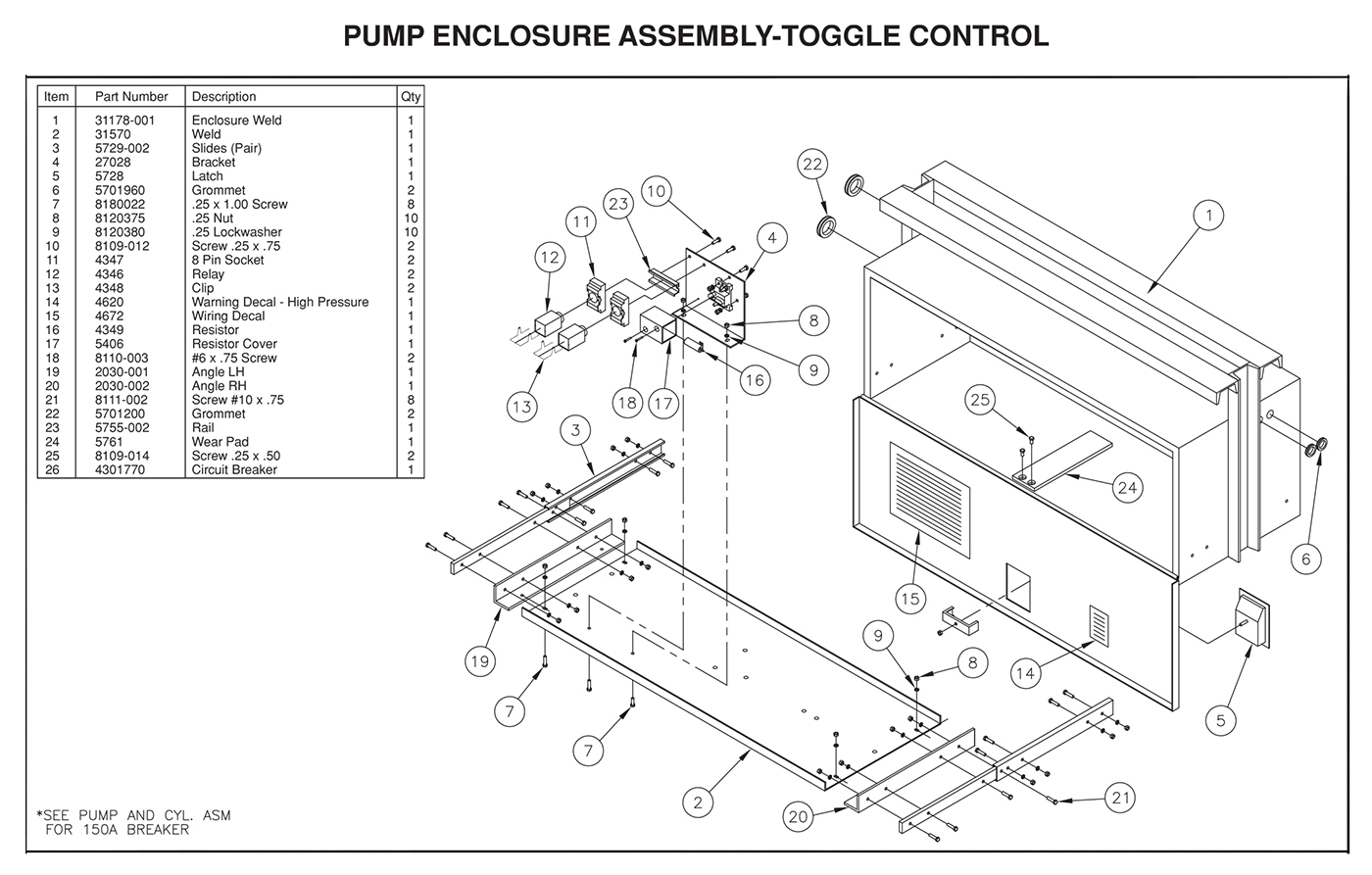 TDR 44/55/66 Pump Enclosure Assembly (Toggle Control) Diagram