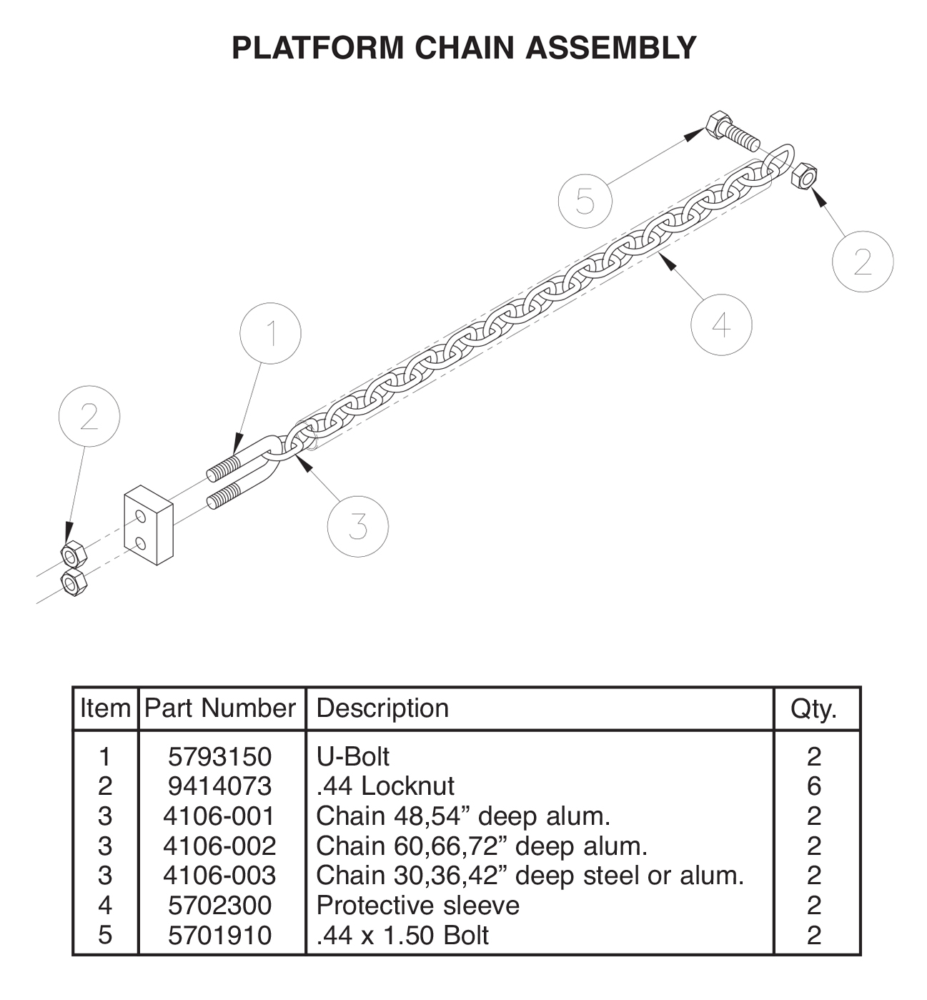 TVLR 30/30A Platform Chain Assembly Diagram